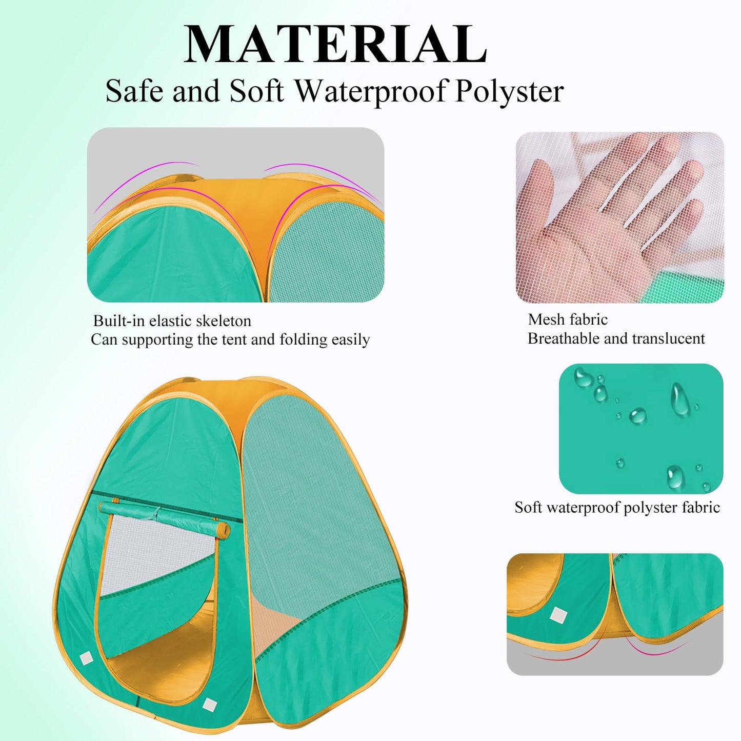 HDUAWHE 2-Pcs Kids Pop Up Play Tent – Foldable Indoor/Outdoor (Green & Orange)