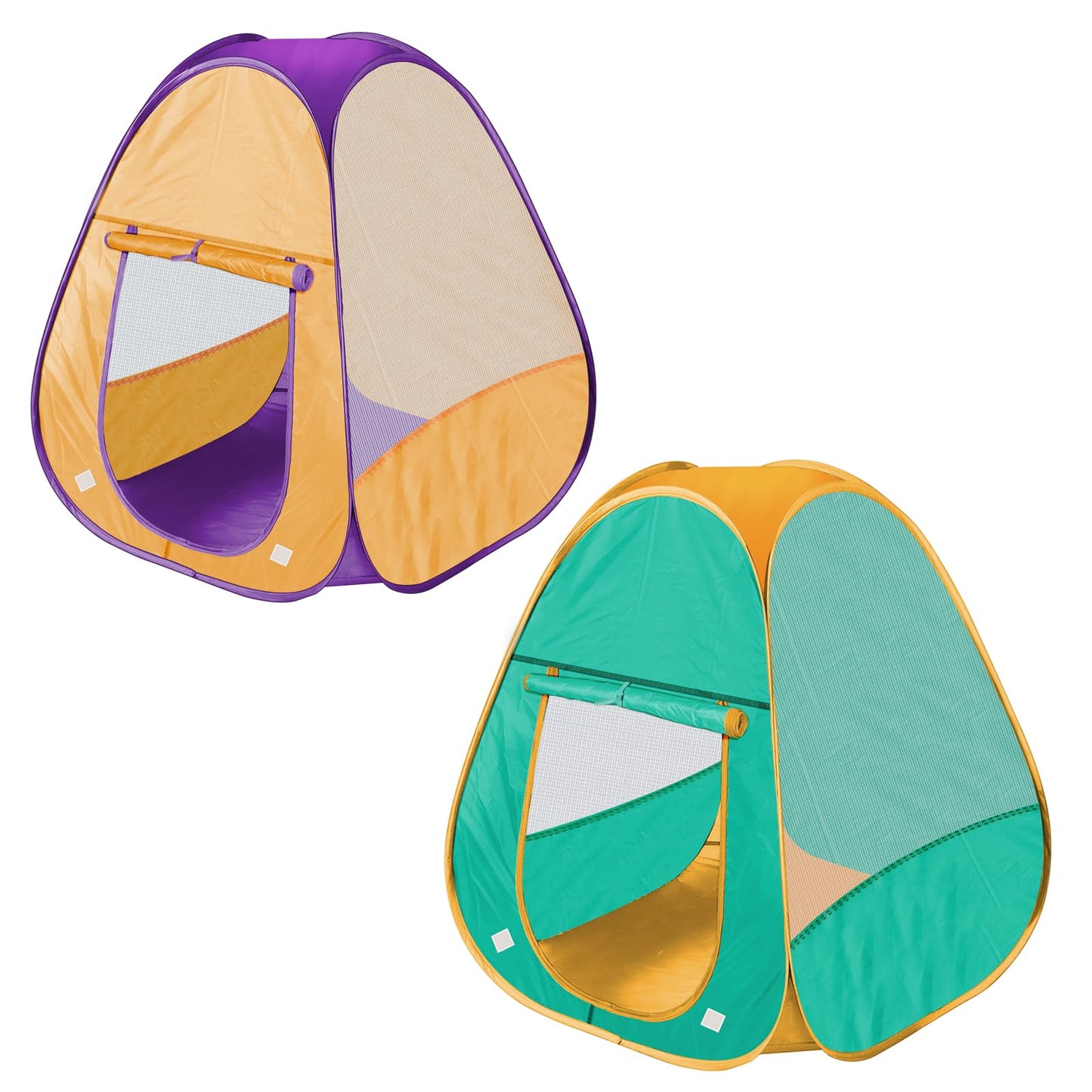 HDUAWHE 2-Pcs Kids Pop Up Play Tent – Foldable Indoor/Outdoor (Green & Orange)