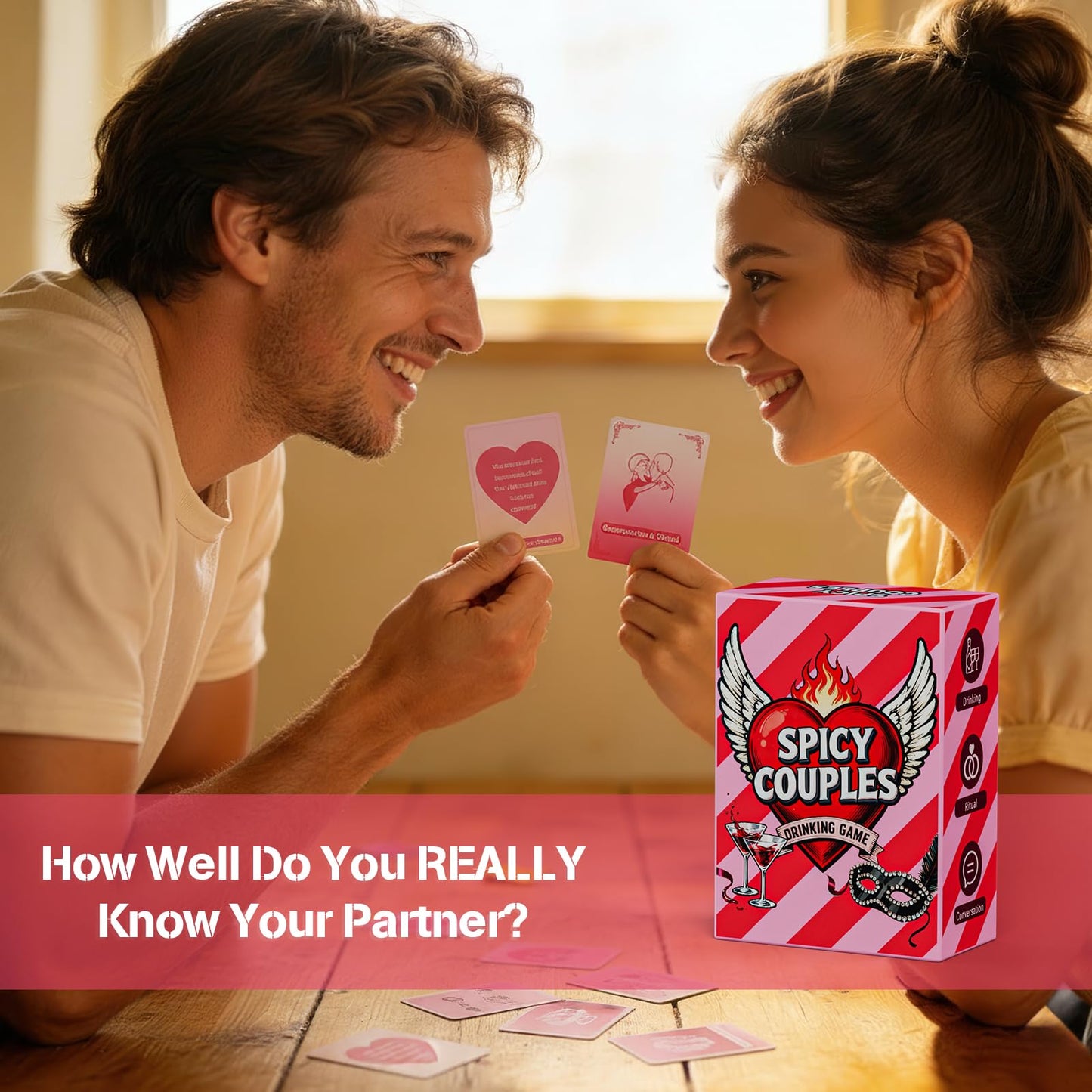 HDWHDW Valentines Day Card Game for Couples – 98 Prompts for Him & Her