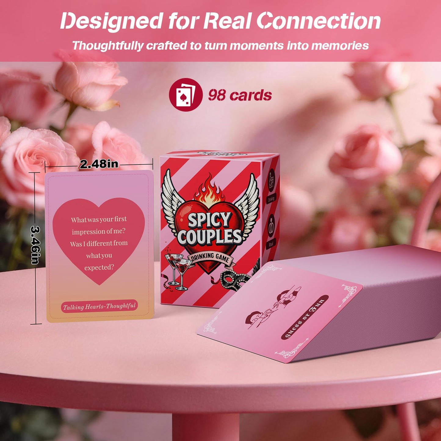 HDWHDW Valentines Day Card Game for Couples – 98 Prompts for Him & Her