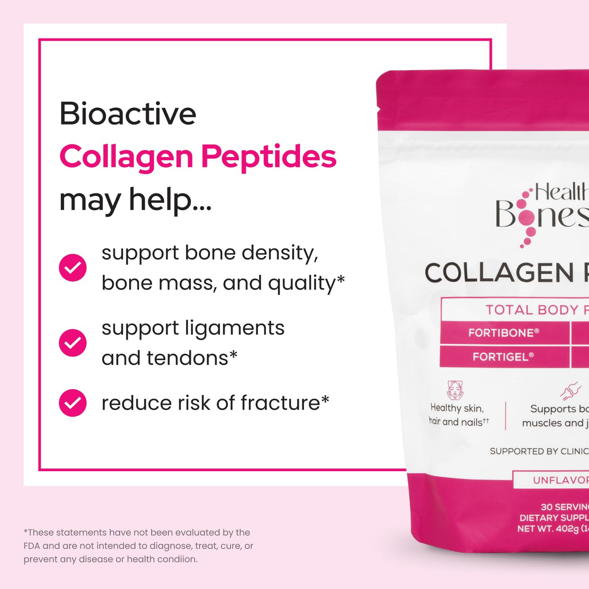 Healthy Bones Co. FORTIBONE Premium Bone Health Collagen Peptides with FORTIGEL, VERISOL & TENDOFORTE | 30 Servings