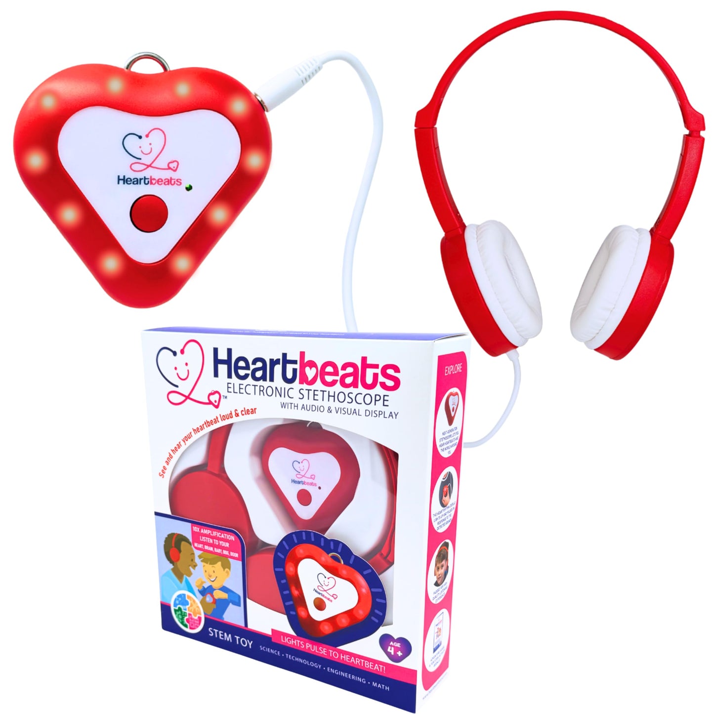 Heartbeats Electronic Stethoscope Toy – LED Display, 10x Amplification, STEM Learning for Kids 4+