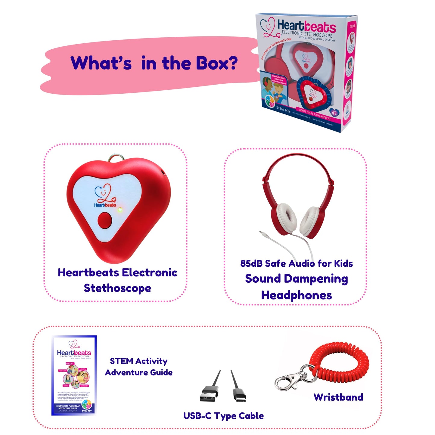 Heartbeats Electronic Stethoscope Toy – LED Display, 10x Amplification, STEM Learning for Kids 4+