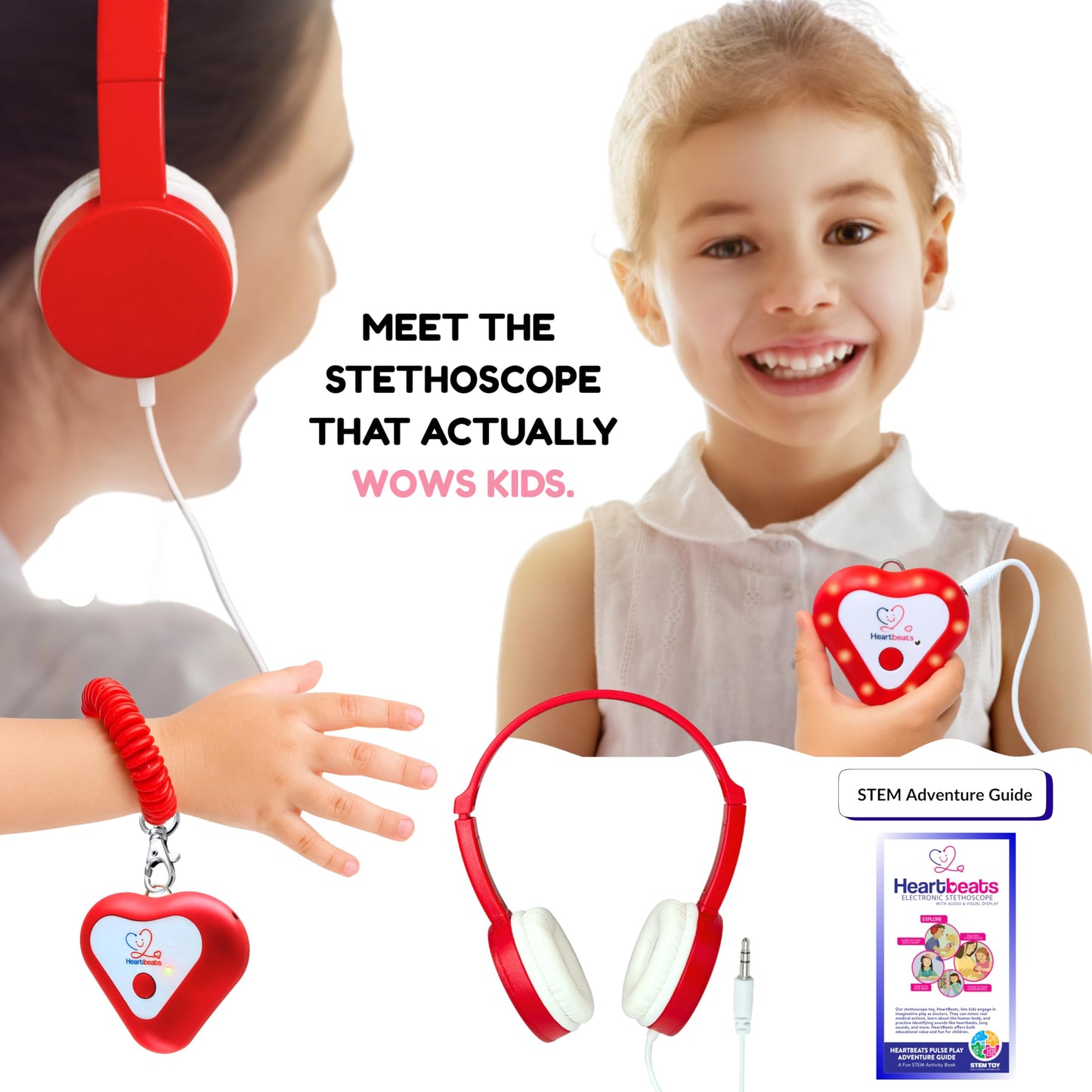 Heartbeats Electronic Stethoscope Toy – LED Display, 10x Amplification, STEM Learning for Kids 4+