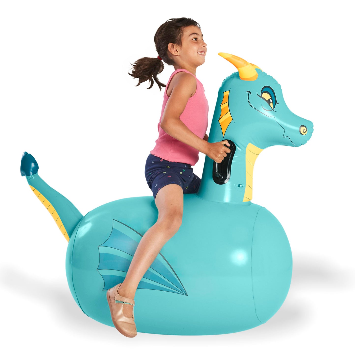 HearthSong Hop N Go Blue Dragon Inflatable Bouncer for Kids 5+ | Outdoor Ride-On Toy