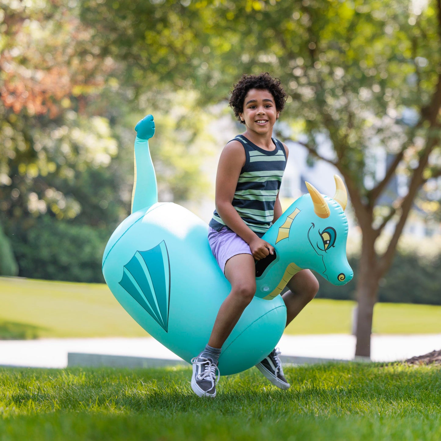HearthSong Hop N Go Blue Dragon Inflatable Bouncer for Kids 5+ | Outdoor Ride-On Toy