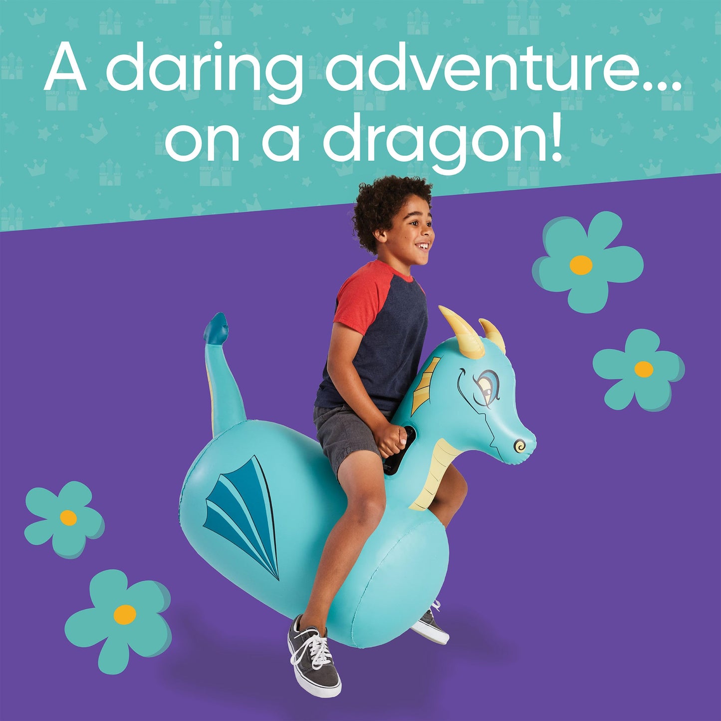 HearthSong Hop N Go Blue Dragon Inflatable Bouncer for Kids 5+ | Outdoor Ride-On Toy
