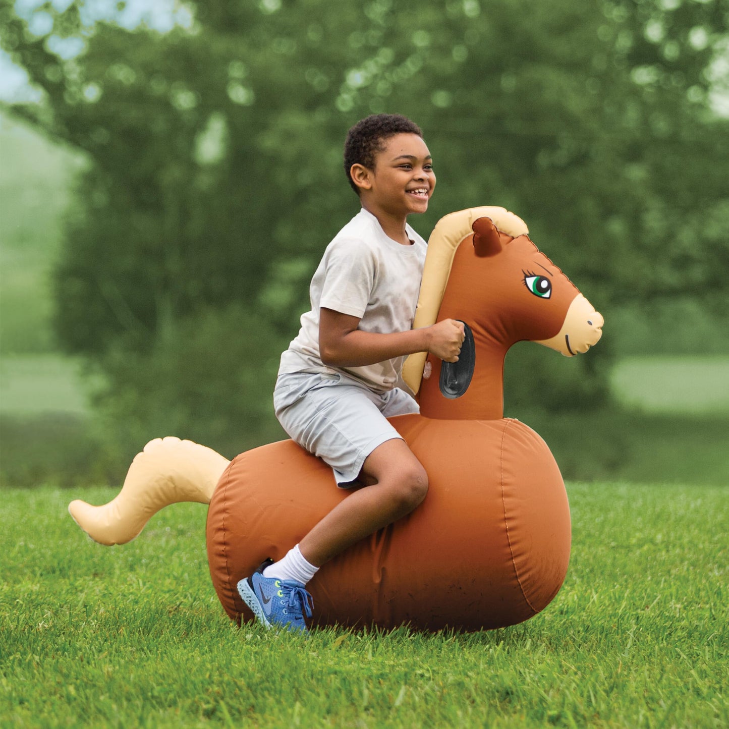 HearthSong Hop N Go Inflatable Horse – Kids’ Outdoor Riding Bouncy Toy (Ages 5+)