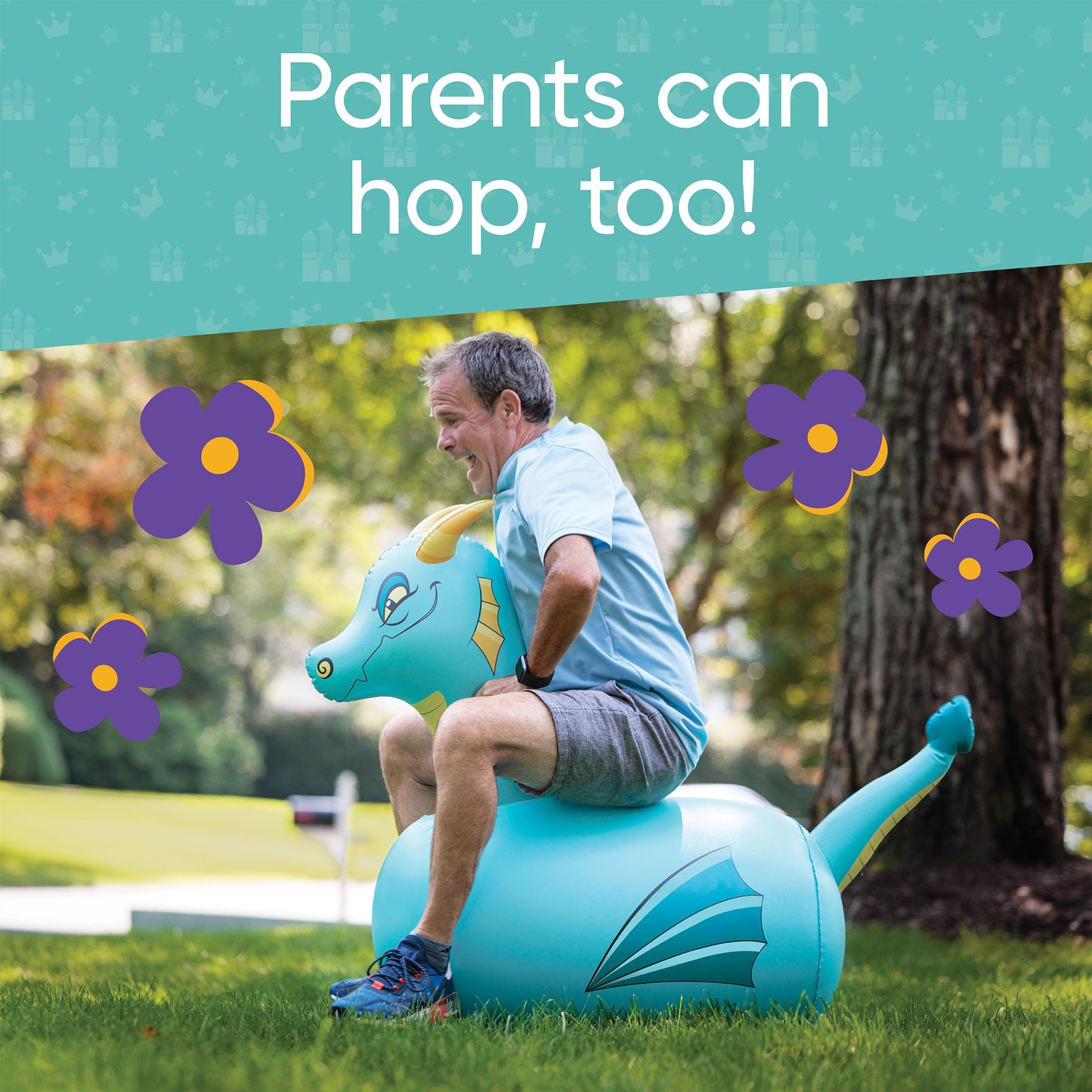 HearthSong Hop N Go Blue Dragon Inflatable Bouncer for Kids 5+ | Outdoor Ride-On Toy