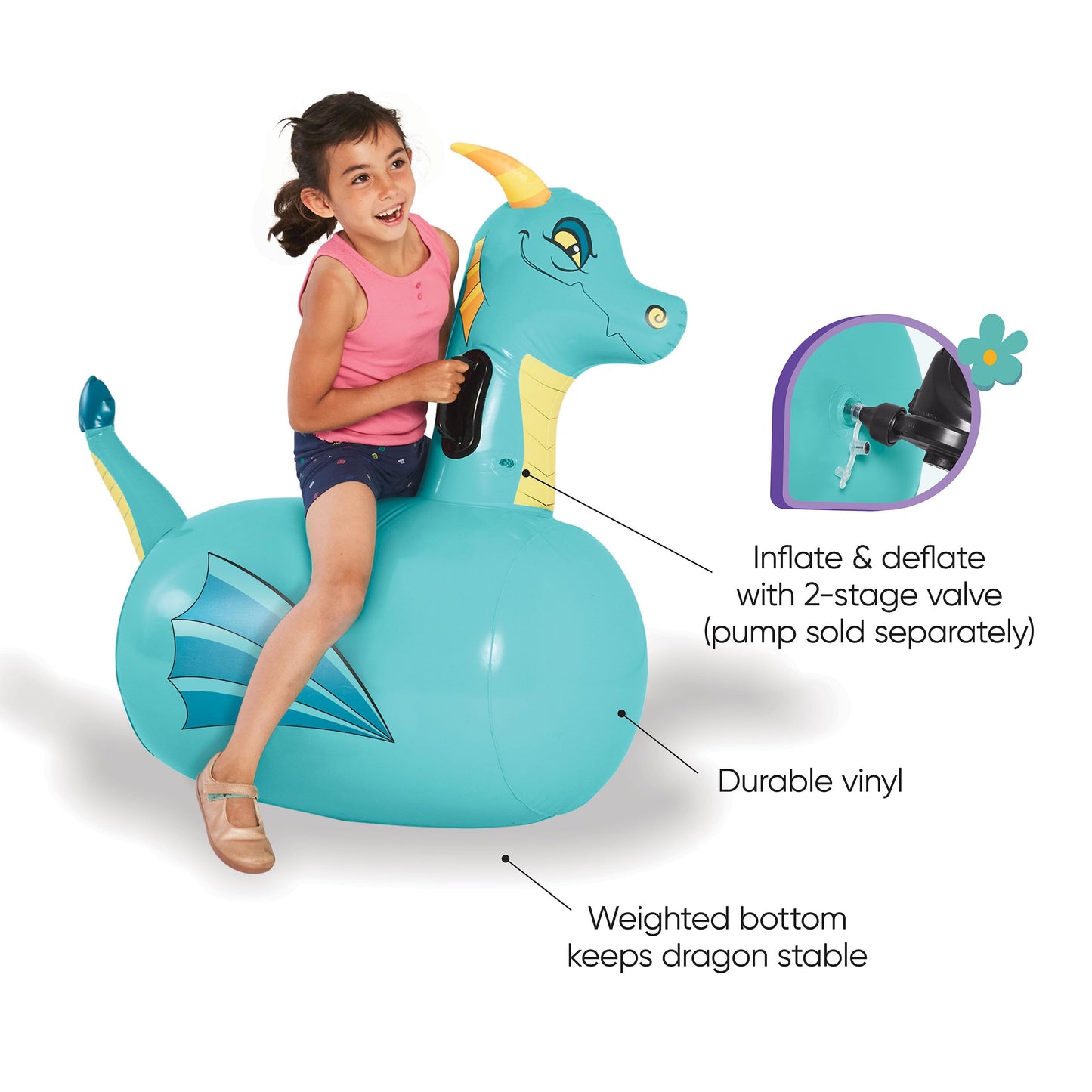 HearthSong Hop N Go Blue Dragon Inflatable Bouncer for Kids 5+ | Outdoor Ride-On Toy