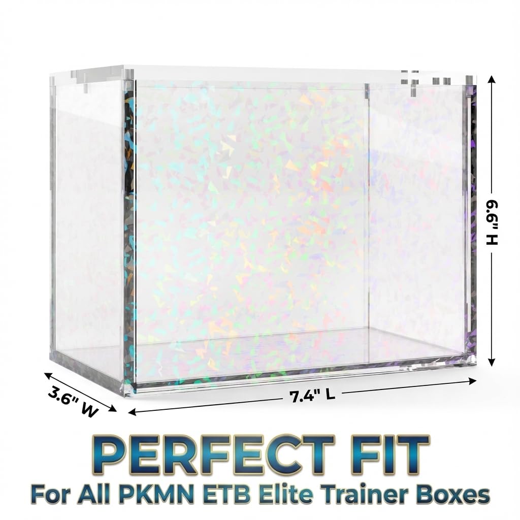 Heather & Willow PKMN ETB Acrylic Display Case with Holographic Foil — 5mm Thick Magnetic Protector