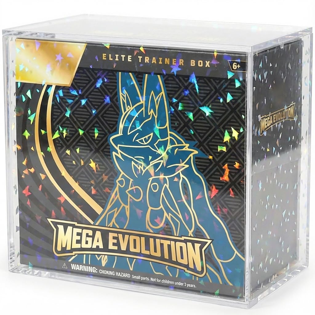 Heather & Willow PKMN ETB Acrylic Display Case with Holographic Foil — 5mm Thick Magnetic Protector
