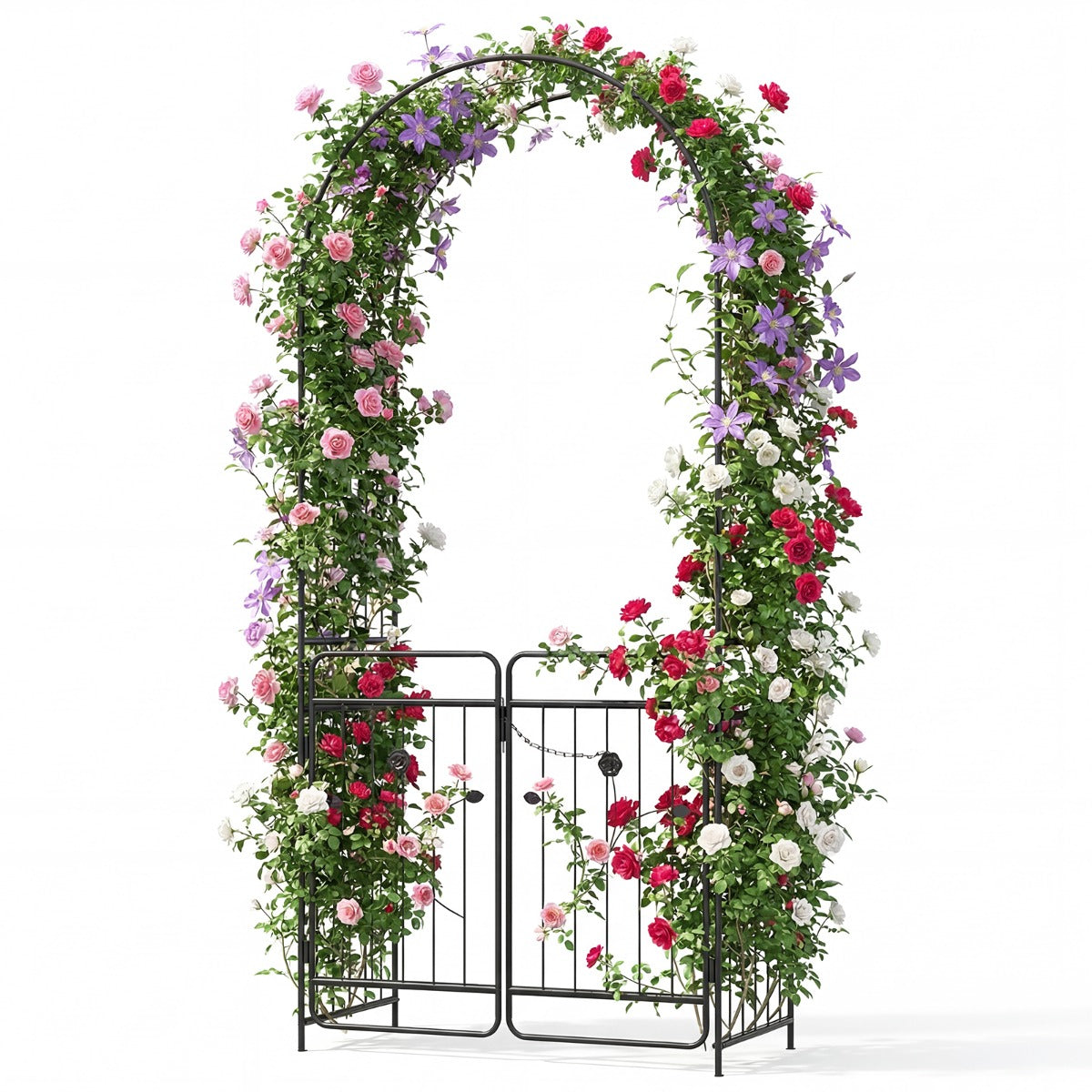 Heavy-duty Metal Garden Arbor with Lockable Gate and Base Plates