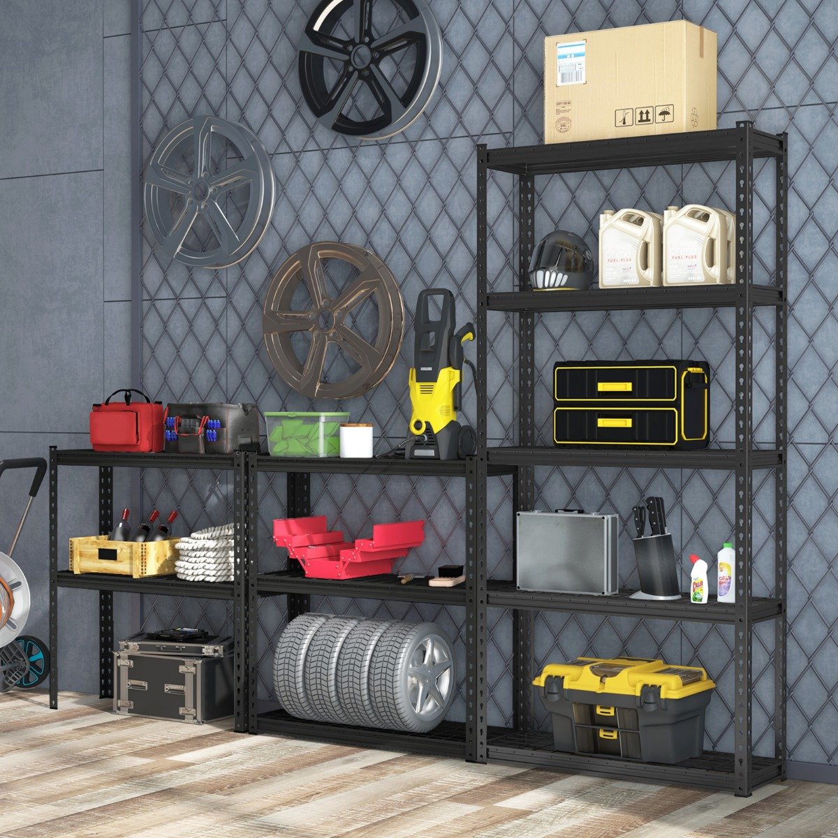 5-Tier Metal Shelving Unit with Anti-slip Foot Pad for Warehouse Kitchen-Black