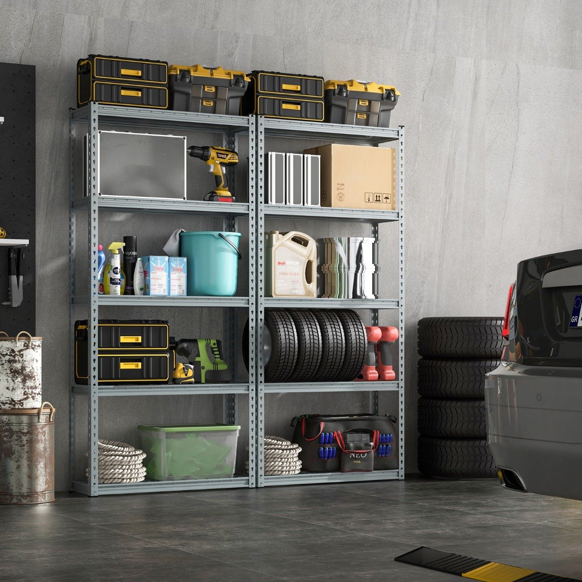 5-Tier Metal Shelving Unit with Anti-slip Foot Pad for Warehouse Kitchen-Black