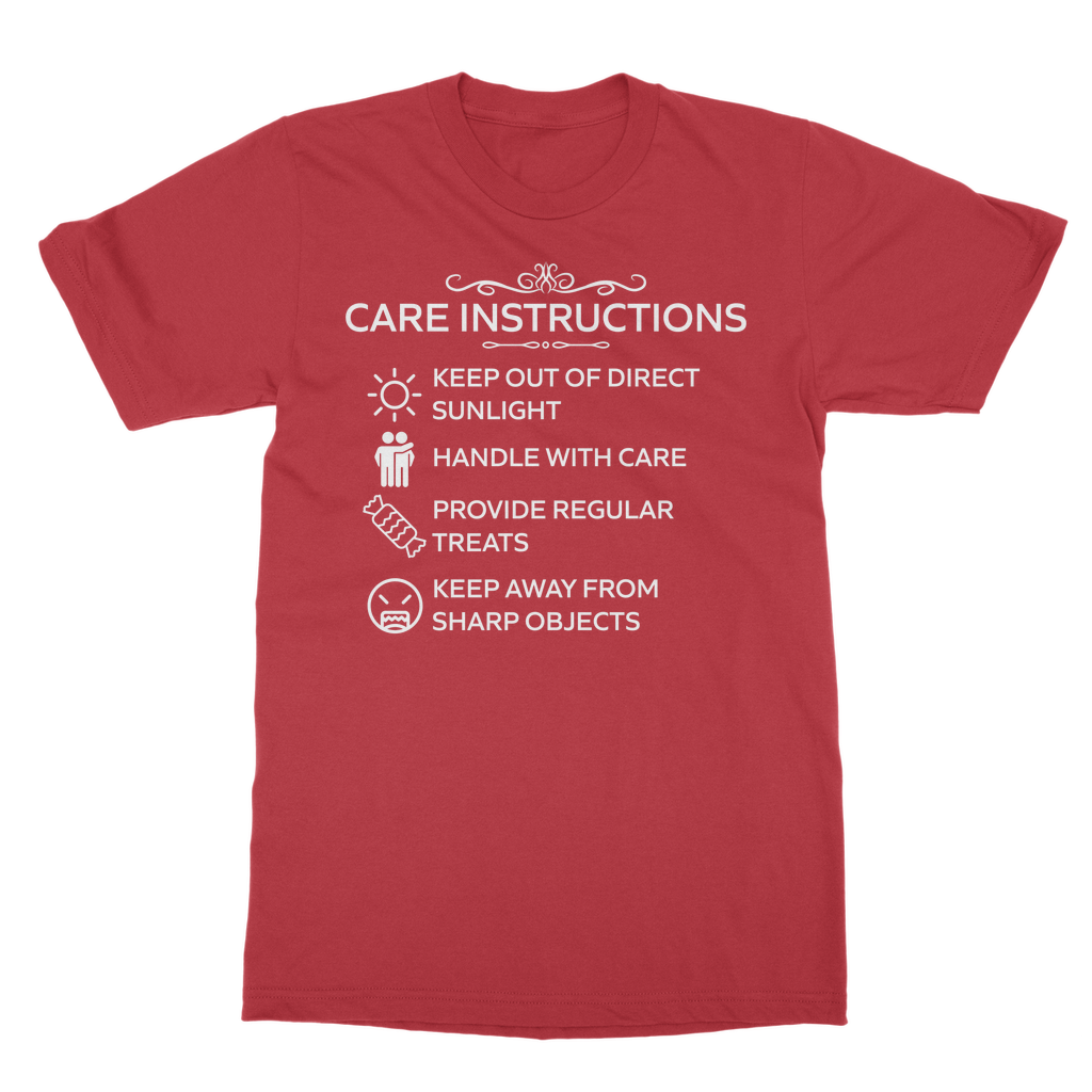 Care Instructions White Print Classic Heavy Cotton T‑Shirt | Funny Unisex Tee 185gsm