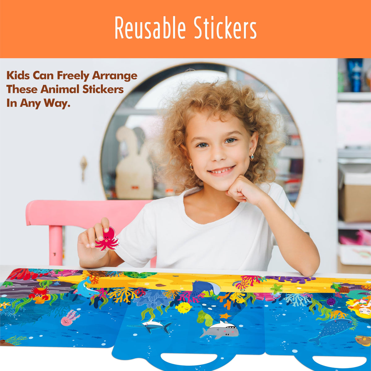 Hebayy Reusable Jelly Sticker Book — 36 Marine Animals Gel Clings for Toddlers