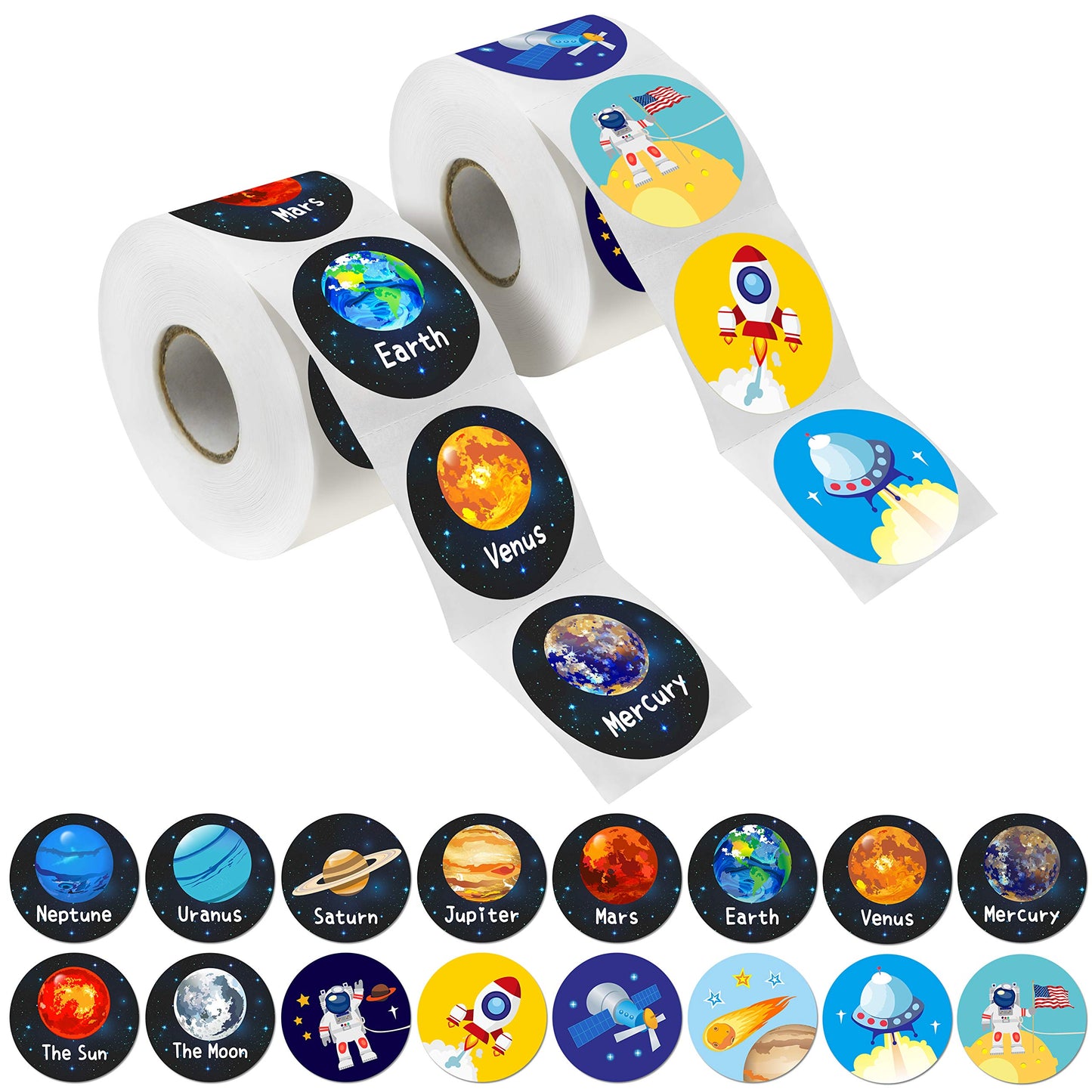 Hebayy 600 PCS Solar System Stickers in Rolls with Perforation Line – 1.5-Inch Space Theme for Kids