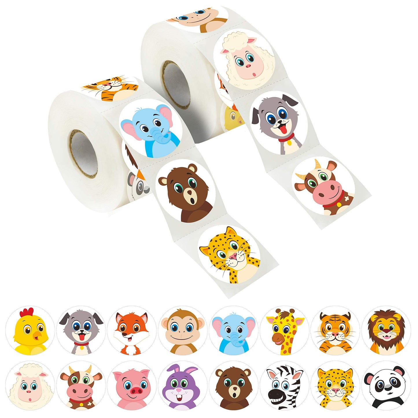 Hebayy 600 Round Animal Stickers – 16 Designs, Perforated Rolls, 1.5 Inch Diameter