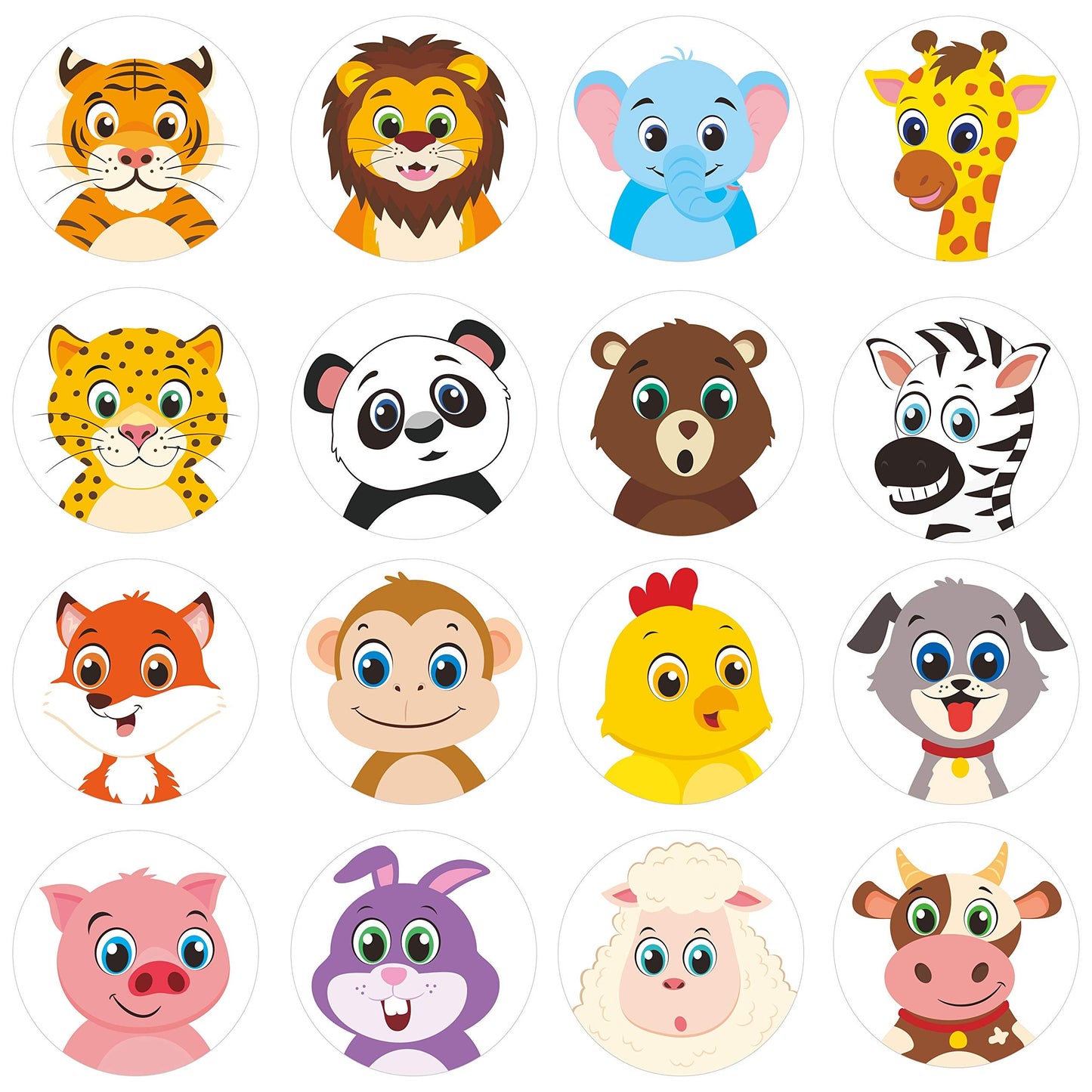 Hebayy 600 Round Animal Stickers – 16 Designs, Perforated Rolls, 1.5 Inch Diameter