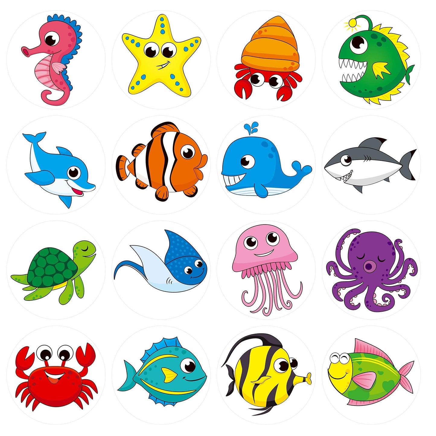 Hebayy 600 Round Marine Sea Animal Stickers in 16 Designs – Perforated Rolls, 1.5\" Diameter