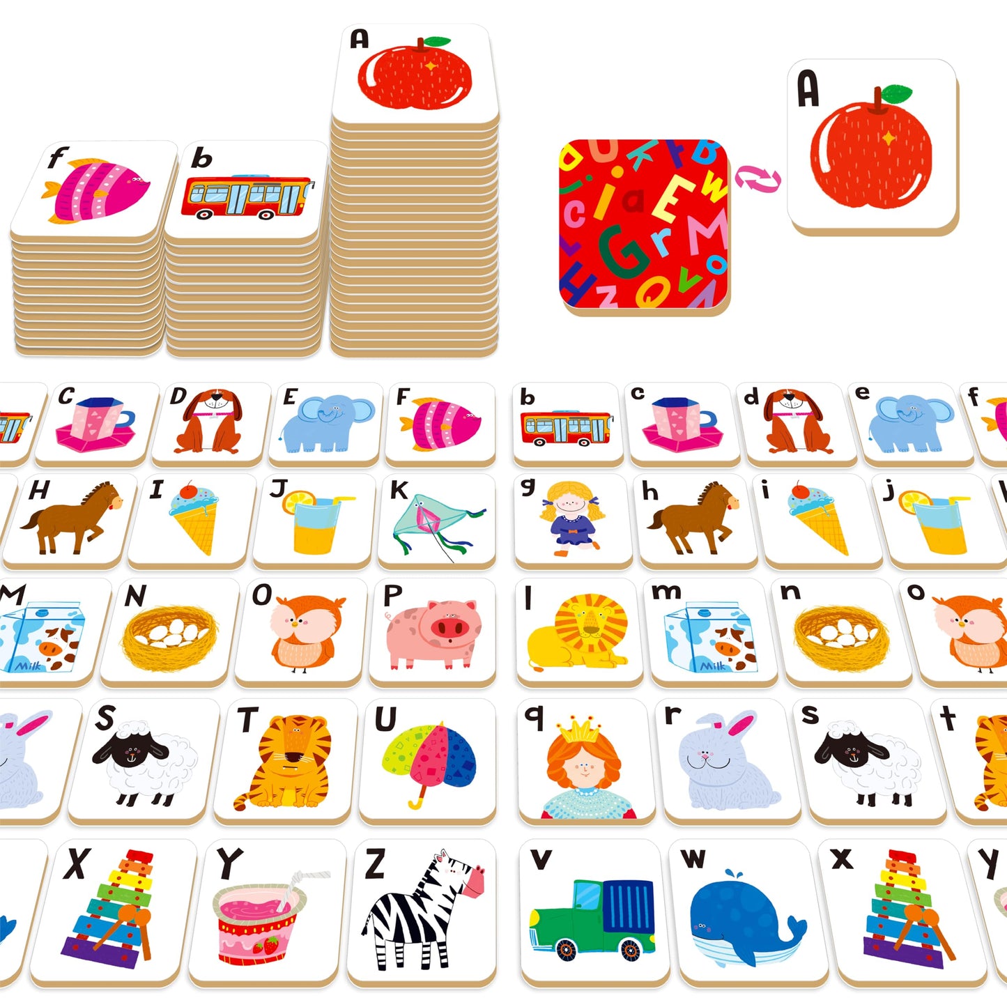 Hebayy 52-Piece Alphabet Memory Game: Uppercase & Lowercase Letter Matching for Kids 3+