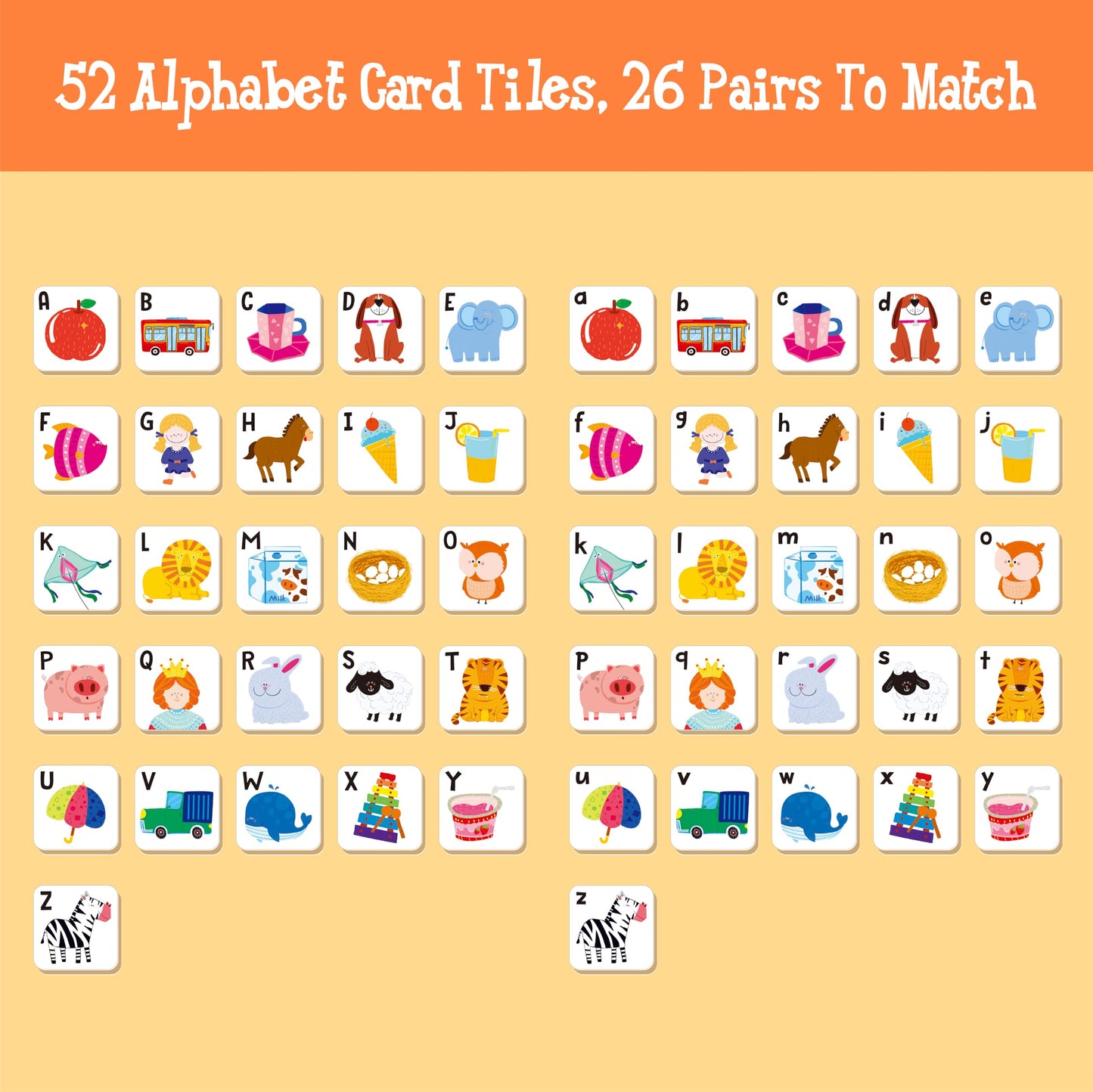 Hebayy 52-Piece Alphabet Memory Game: Uppercase & Lowercase Letter Matching for Kids 3+