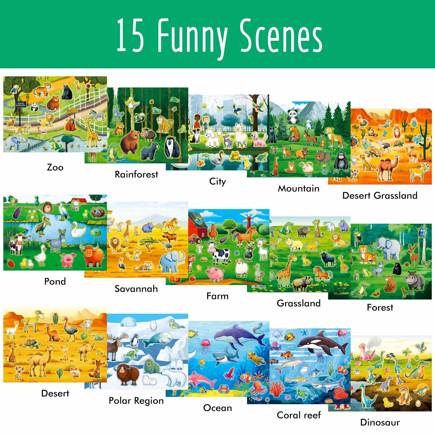 Hebayy Animal Habitat Sticker Book: 780+ Stickers, 15 Habitat Scenes, Side-by-Side Learning for Kids