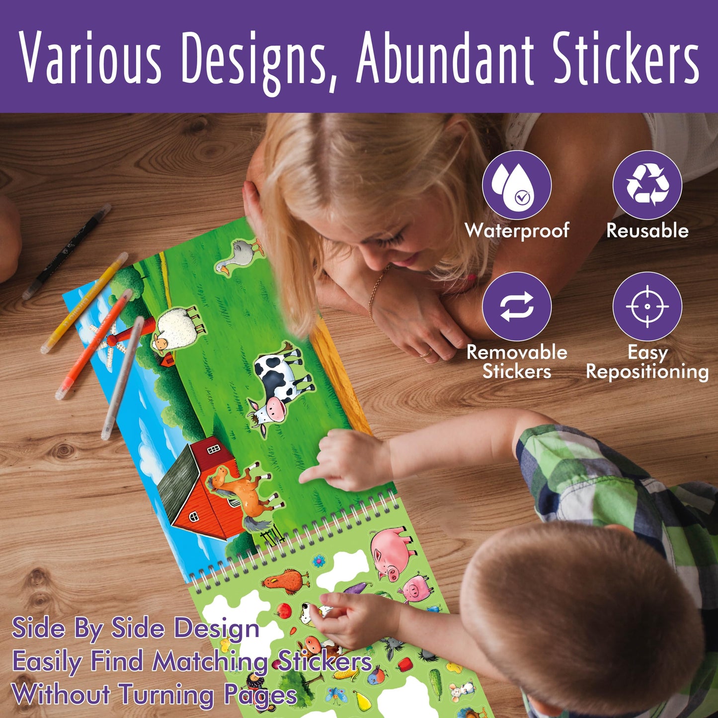 Hebayy Animal Habitat Sticker Book: 780+ Stickers, 15 Habitat Scenes, Side-by-Side Learning for Kids