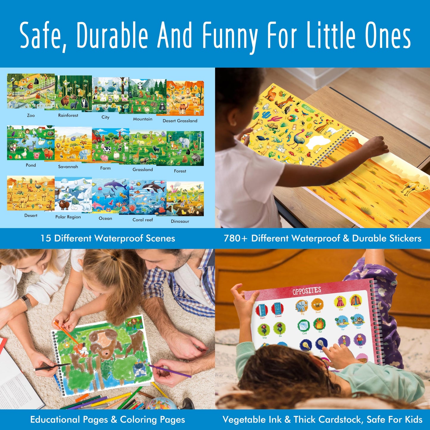 Hebayy Animal Habitat Sticker Book: 780+ Stickers, 15 Habitat Scenes, Side-by-Side Learning for Kids