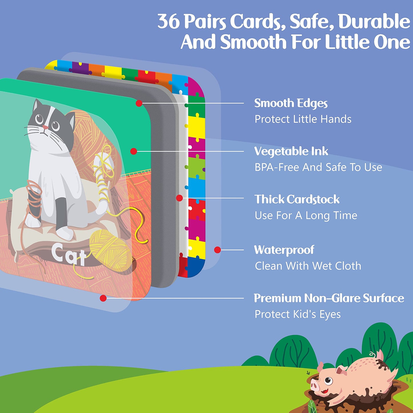 Hebayy 36-Pair Animal Matching Memory Game — Erasable, Durable & Travel-Friendly