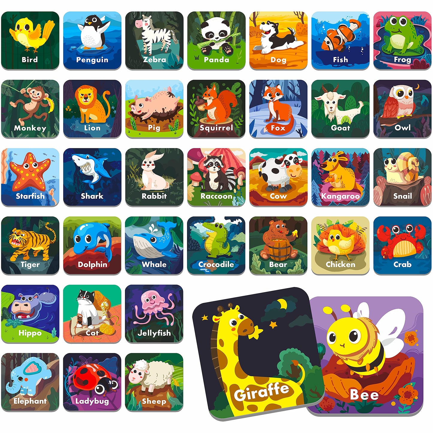 Hebayy 36-Pair Animal Matching Memory Game — Erasable, Durable & Travel-Friendly