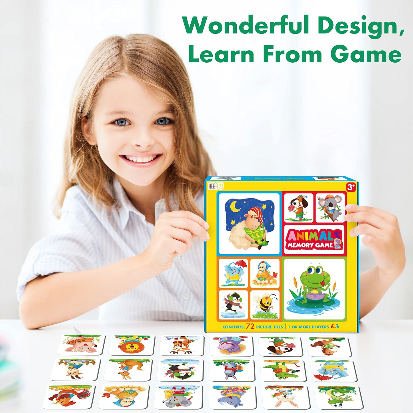 Hebayy Memory Matching Game: 72 Animal Cards for Toddlers & Preschool