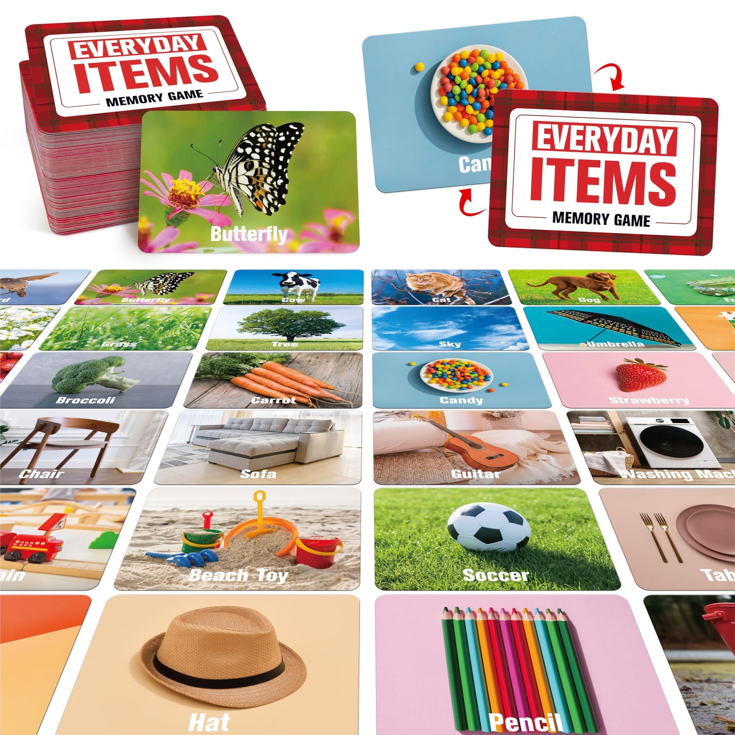 Hebayy 80 Pcs Daily Items Matching Game – 40 Pairs Memory Cards for Kids 3+ | Educational Matching Toy