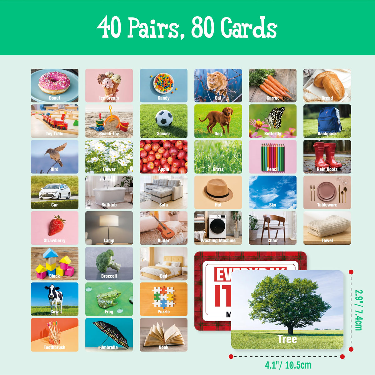 Hebayy 80 Pcs Daily Items Matching Game – 40 Pairs Memory Cards for Kids 3+ | Educational Matching Toy