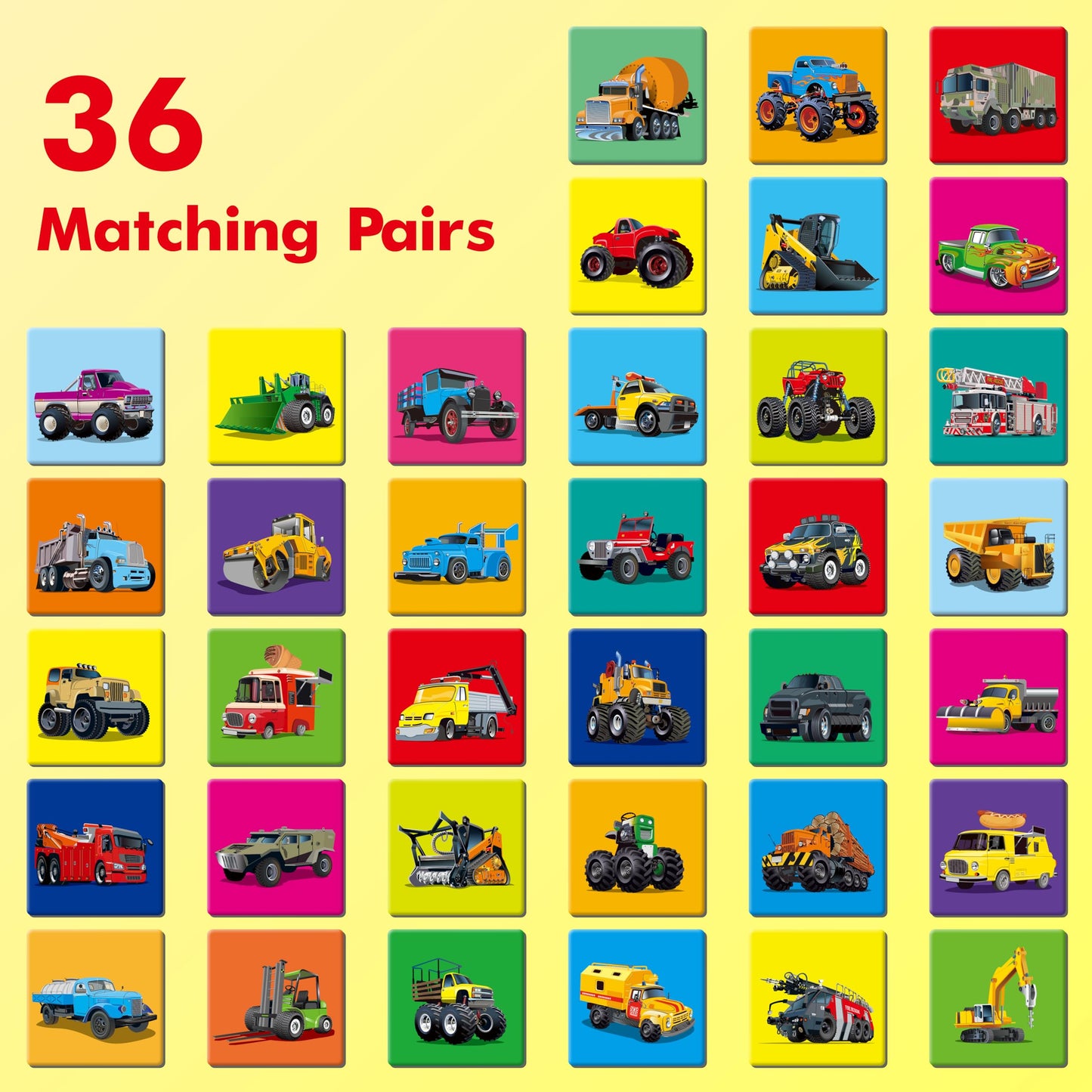 Hebayy Truck Matching Game – 72-Card Transportation Memory Cards for Toddlers & Preschoolers (Ages 4–6)