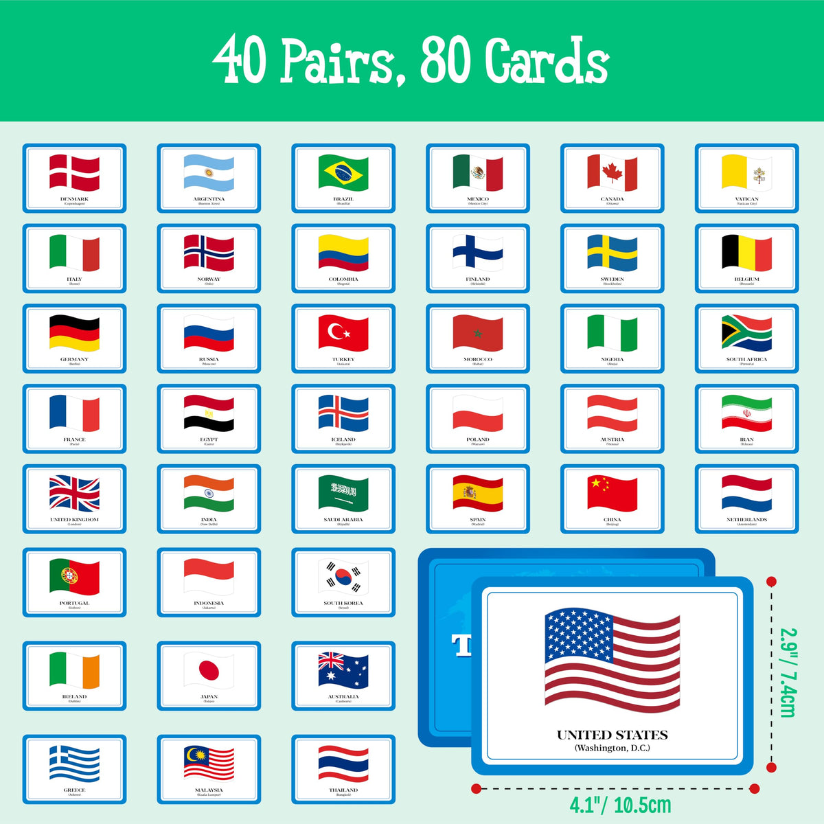 Hebayy 80-Piece Flags of the World Matching Game – Educational Memory & Geography Toy for Kids 3+