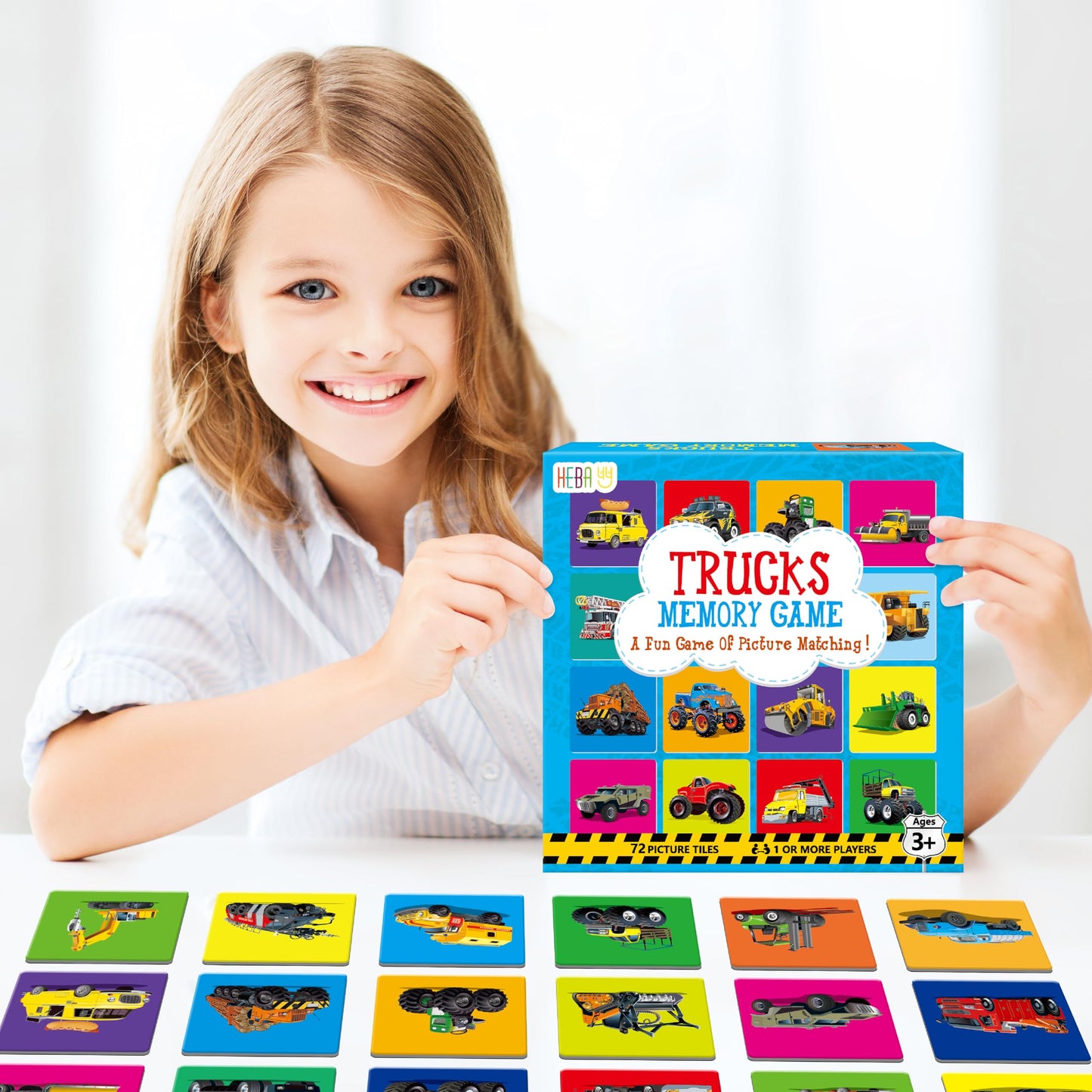 Hebayy Truck Matching Game – 72-Card Transportation Memory Cards for Toddlers & Preschoolers (Ages 4–6)