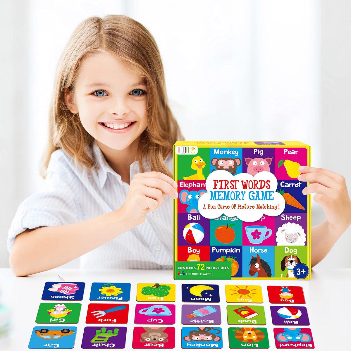 Hebayy Memory Matching Game — 72 Cards, 36 Word Pairs for Toddlers