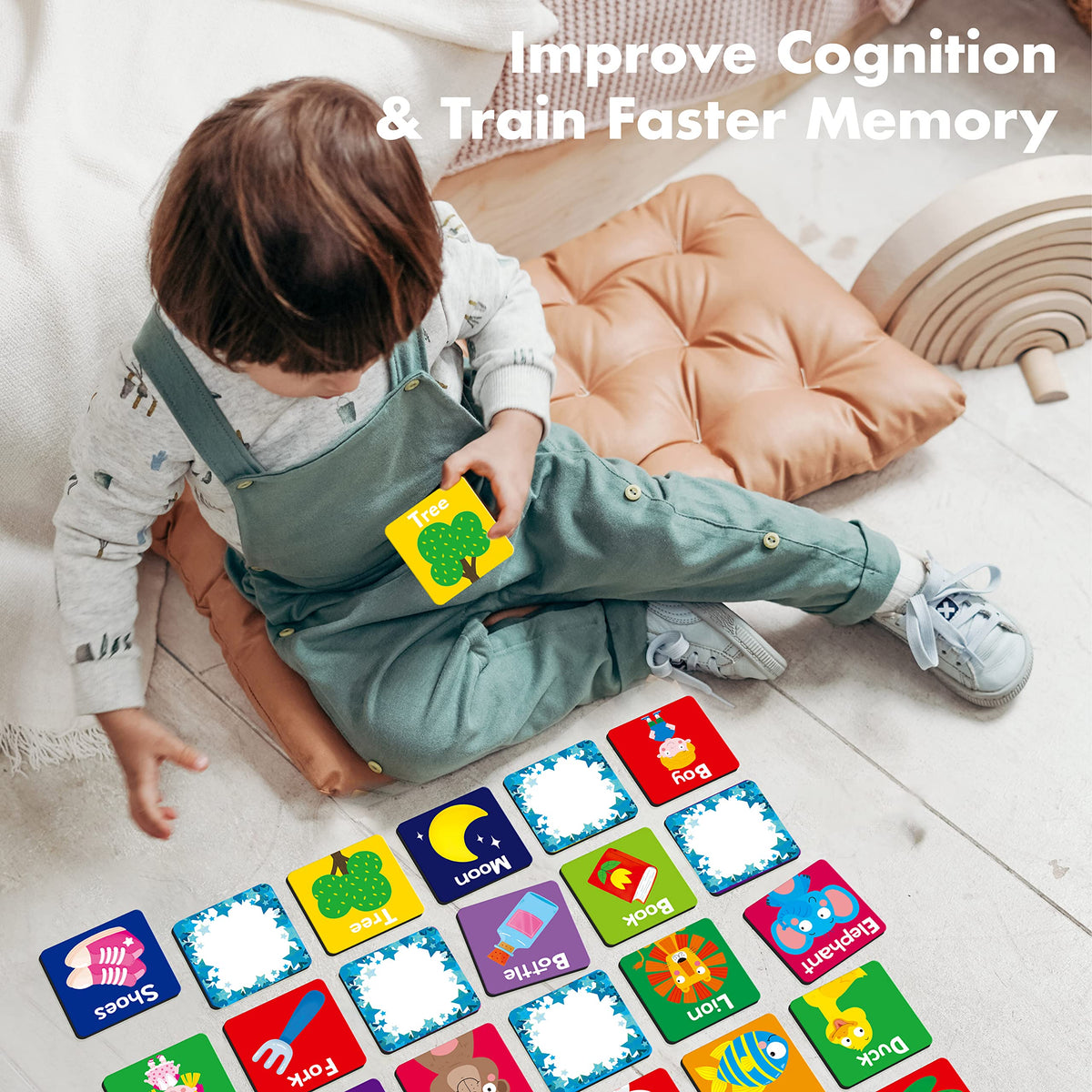 Hebayy Memory Matching Game — 72 Cards, 36 Word Pairs for Toddlers