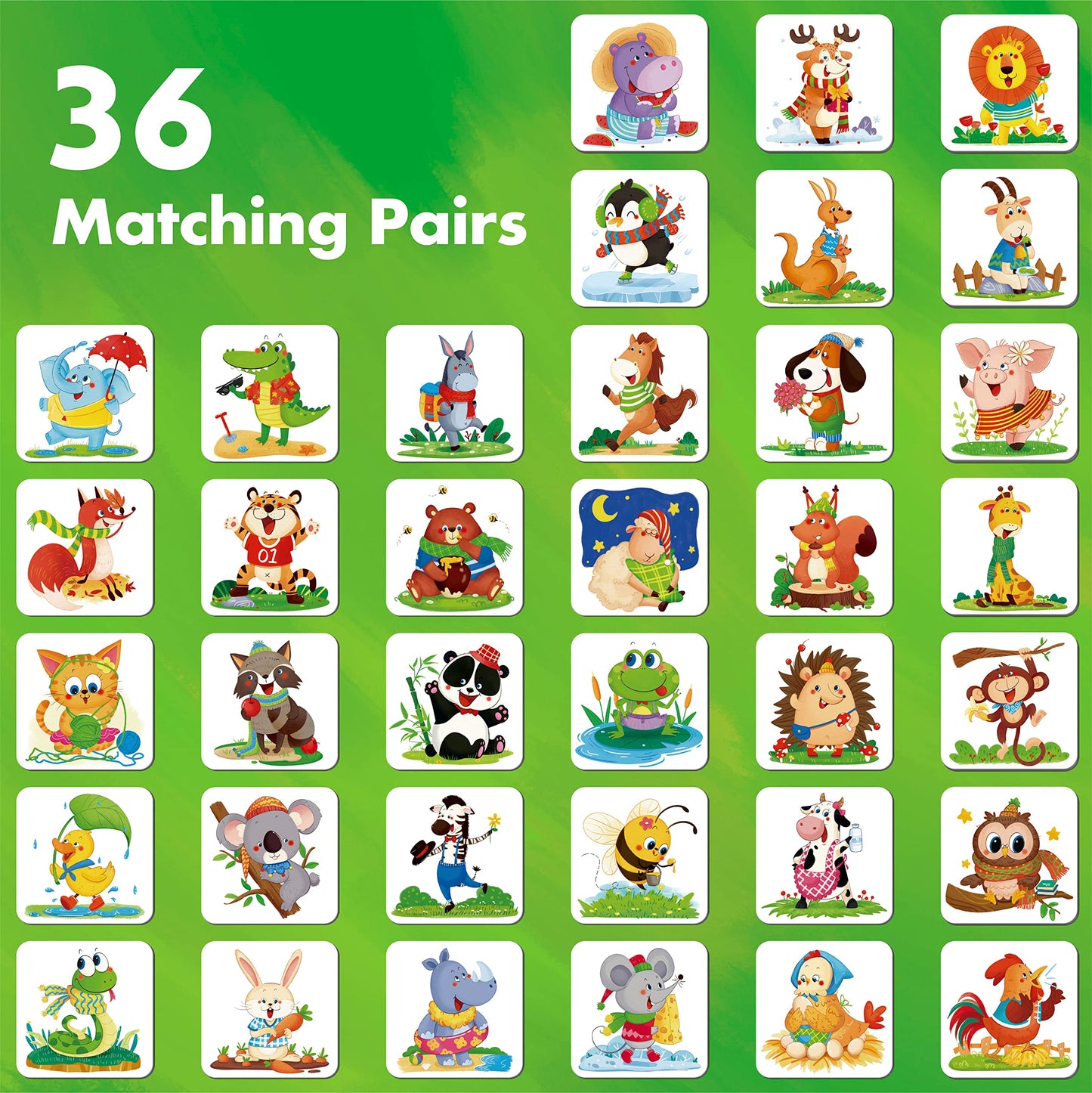 Hebayy Memory Matching Game: 72 Animal Cards for Toddlers & Preschool