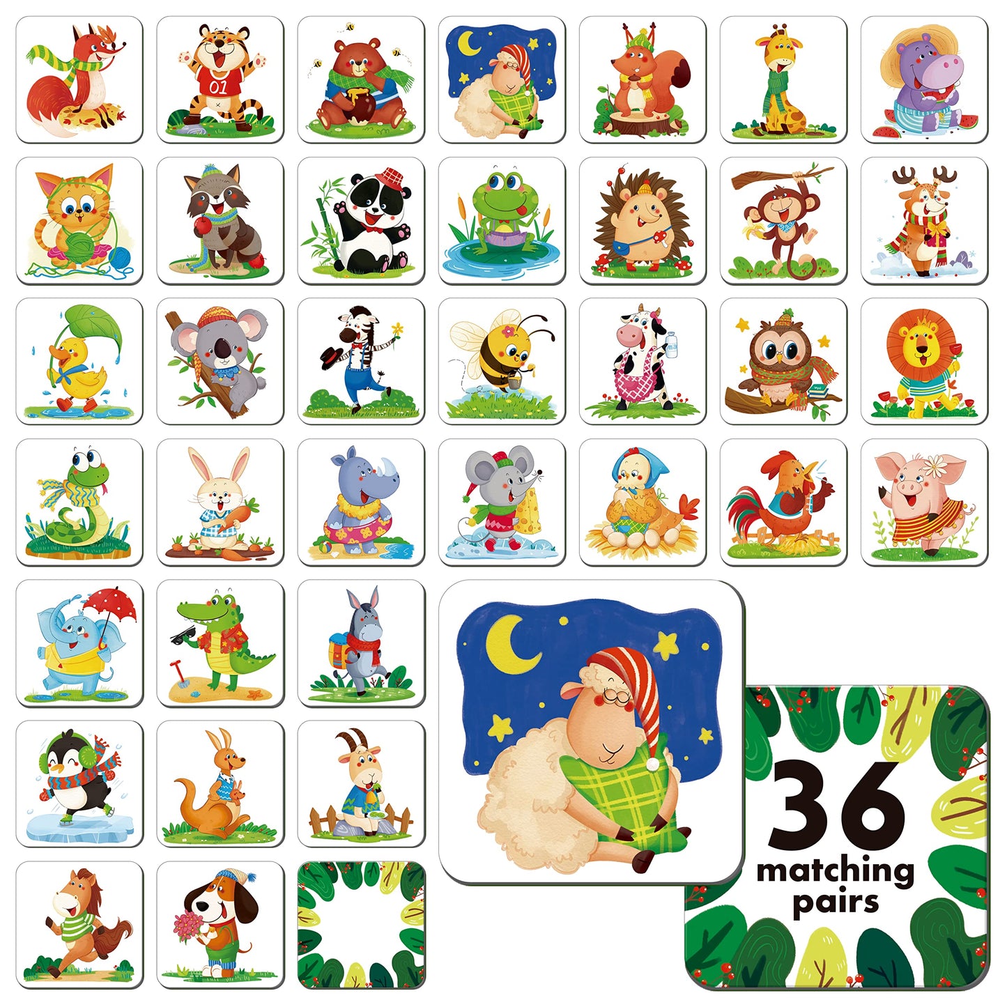 Hebayy Memory Matching Game: 72 Animal Cards for Toddlers & Preschool