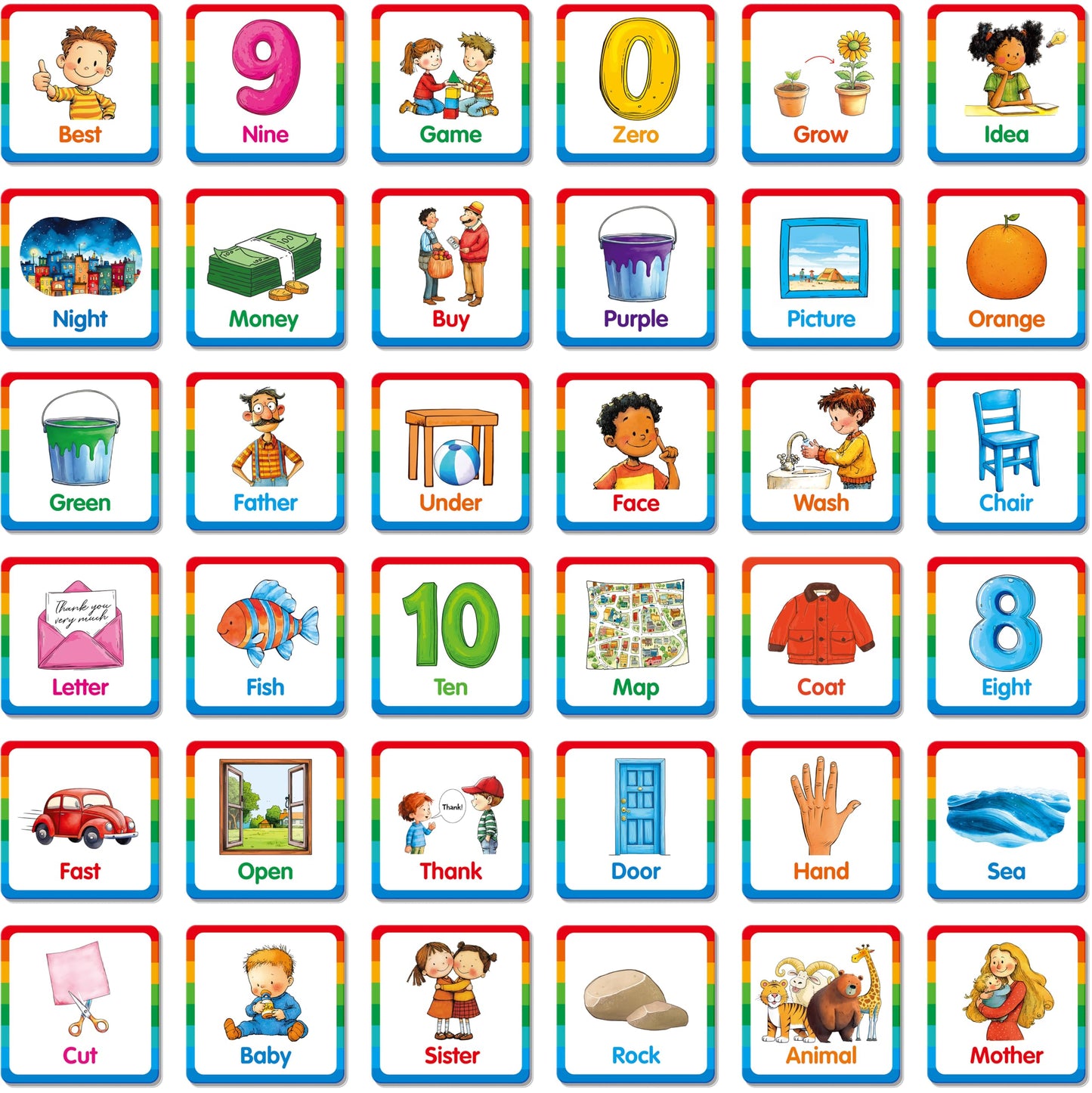 Hebayy Memory Matching Game – 72 Sight Word Tiles (36 Pairs) for Kids 5+