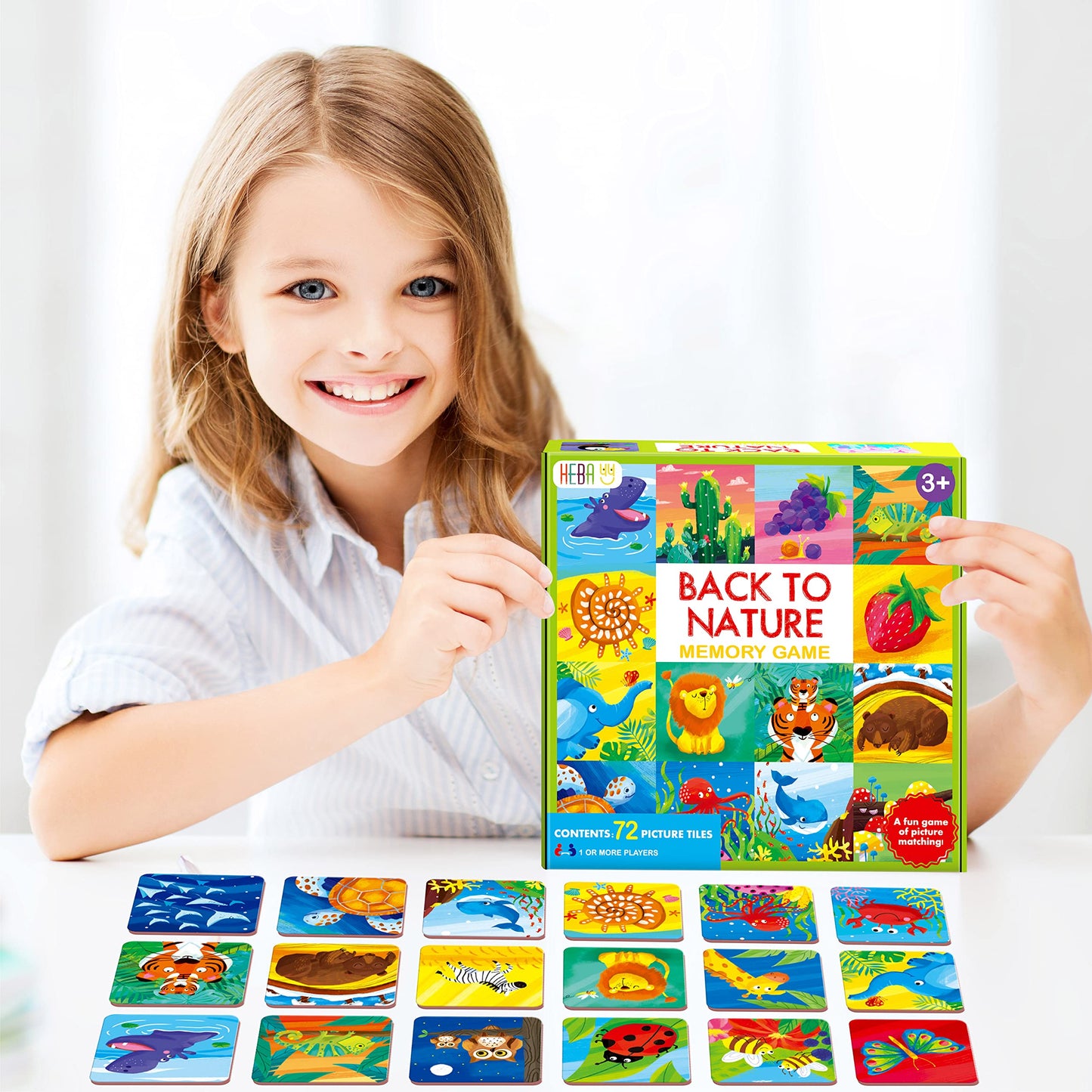 Hebayy Memory Matching Game – 72 Nature-Themed Cards (36 Pairs) for Toddlers