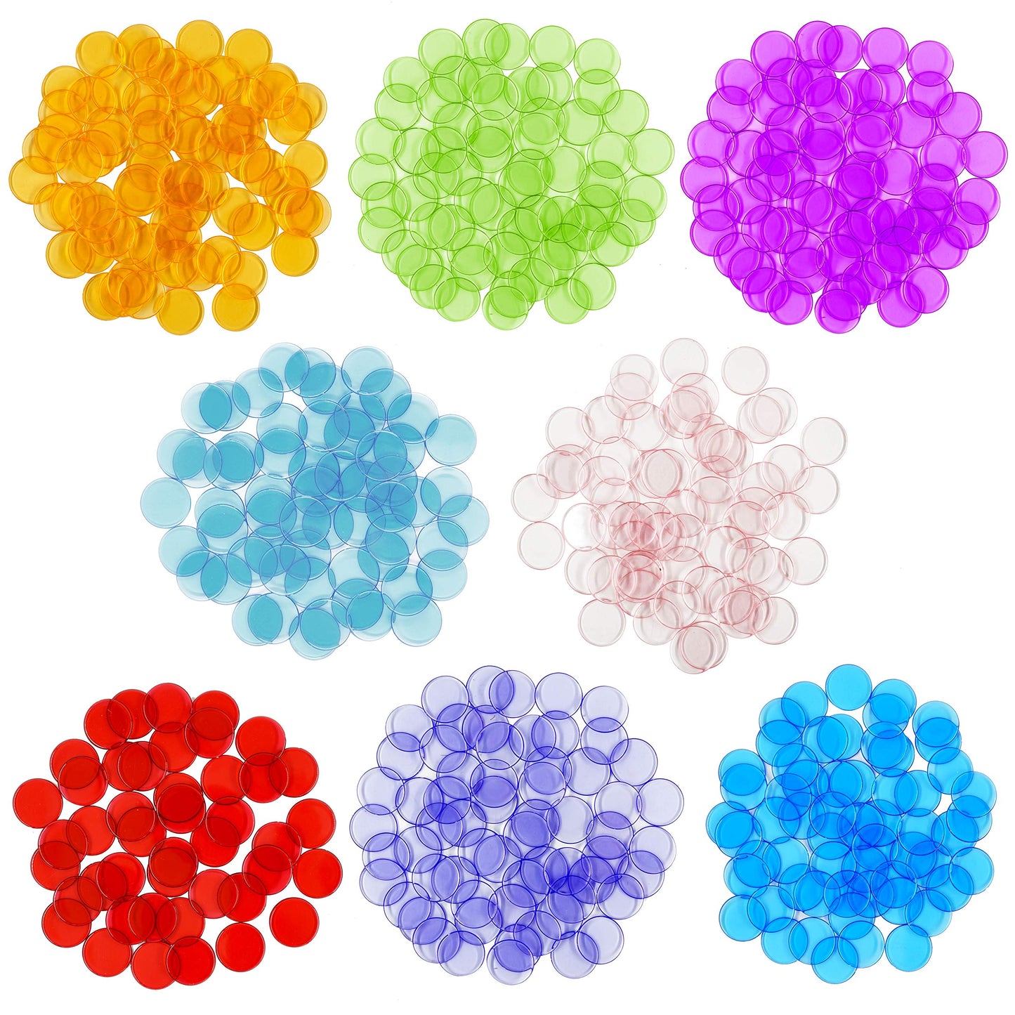 Hebayy 500 Transparent 8-Color Bingo Chips – 3/4 Inch Plastic Markers (Pack of 500)