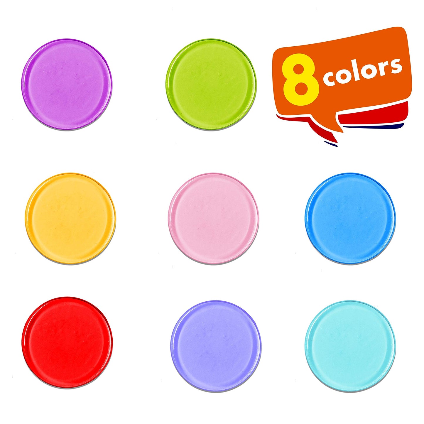 Hebayy 500 Transparent 8-Color Bingo Chips – 3/4 Inch Plastic Markers (Pack of 500)