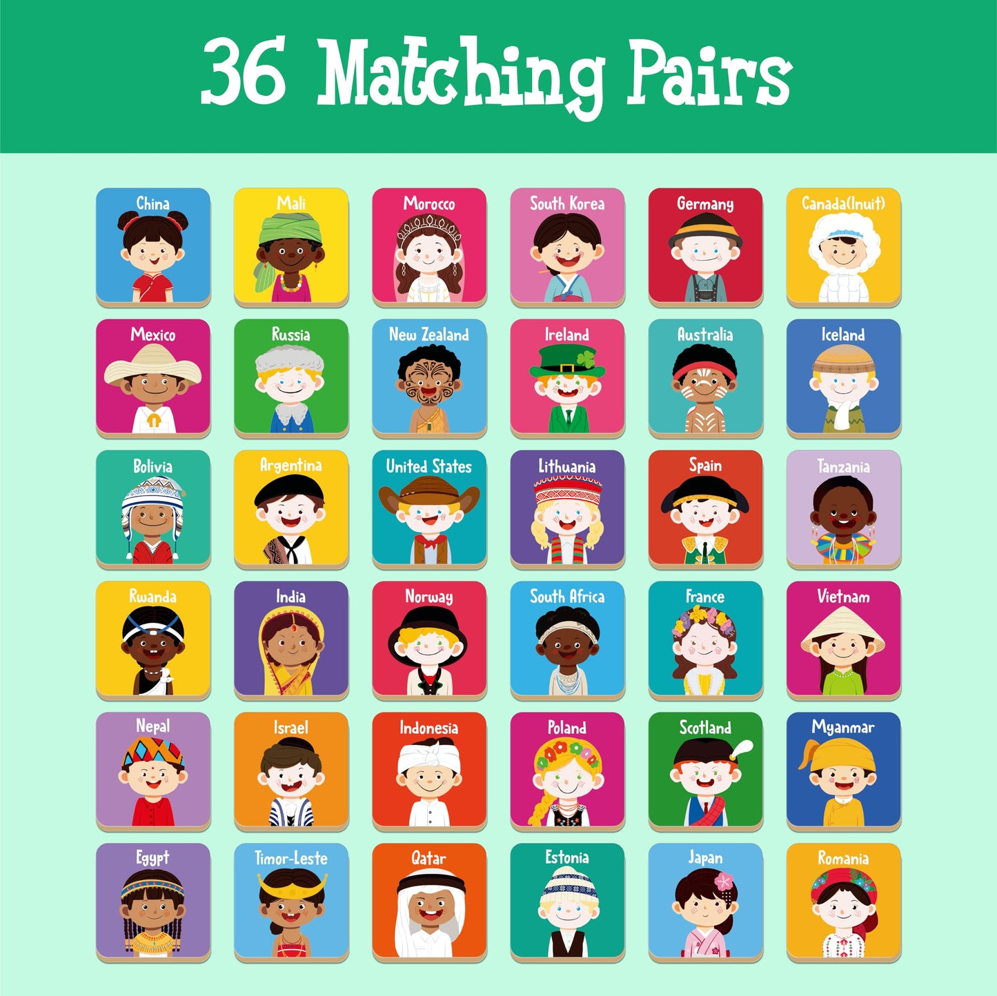 Hebayy 72 PCS Memory Matching Game – 36 Pairs of Faces for Preschool Learning