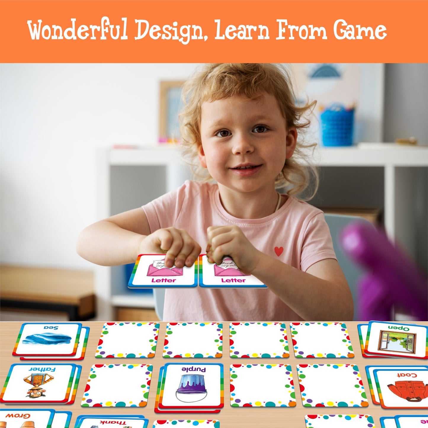 Hebayy Memory Matching Game – 72 Sight Word Tiles (36 Pairs) for Kids 5+