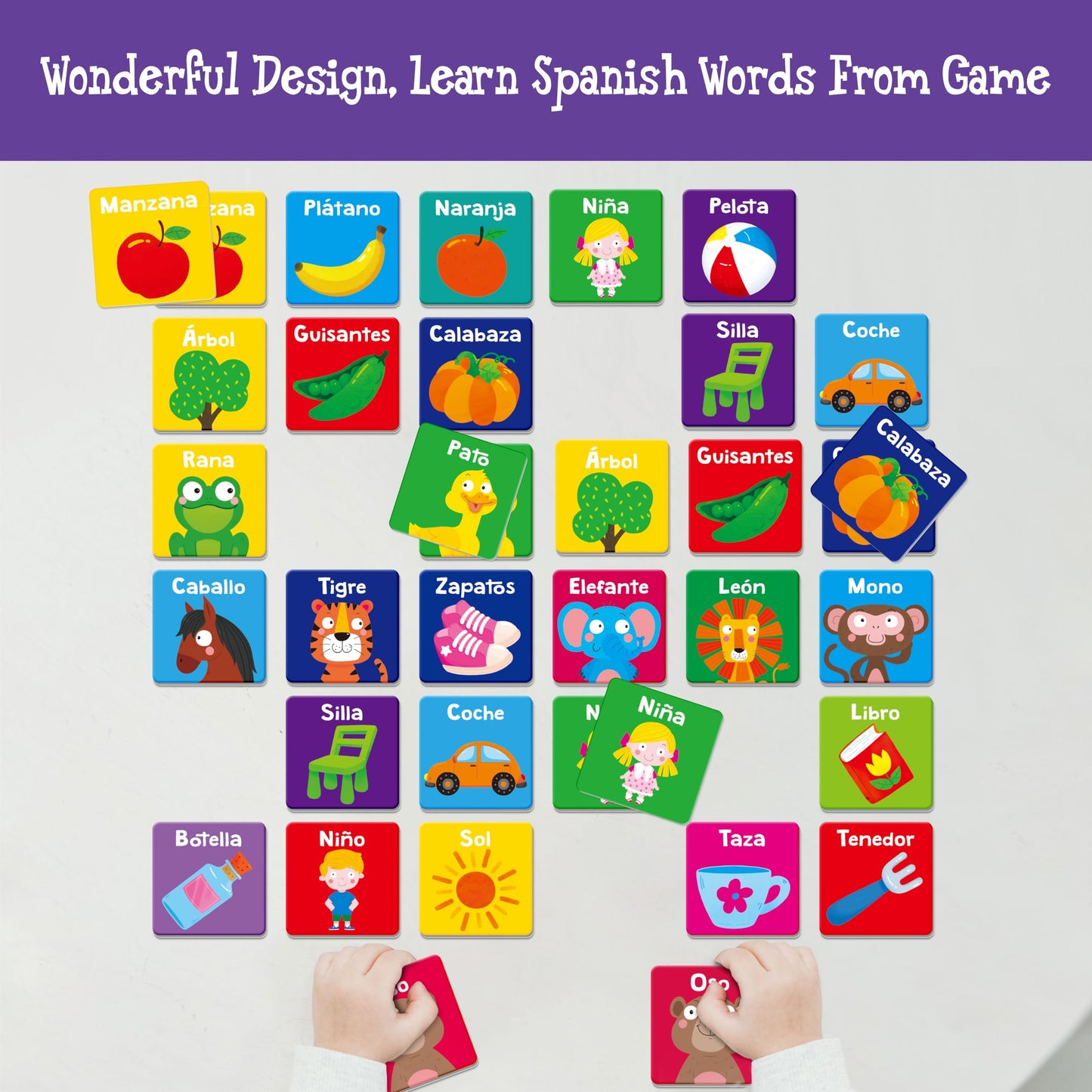 Hebayy Spanish Memory Matching Game – 72 Cards, 36 Pairs for Toddlers & Preschool