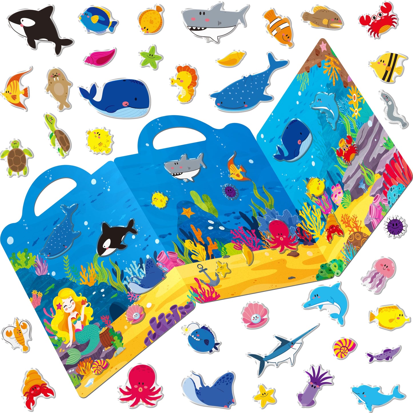 Hebayy Reusable Jelly Sticker Book — 36 Marine Animals Gel Clings for Toddlers